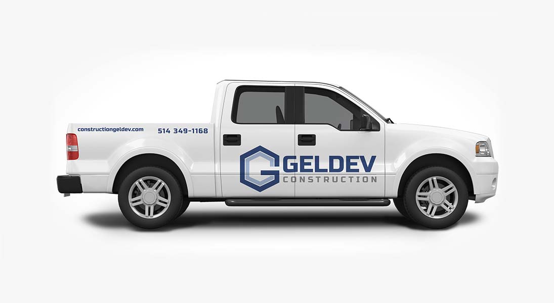 Habillage vehicule geldev construction - renovation wrap conception design graphisme laval energik