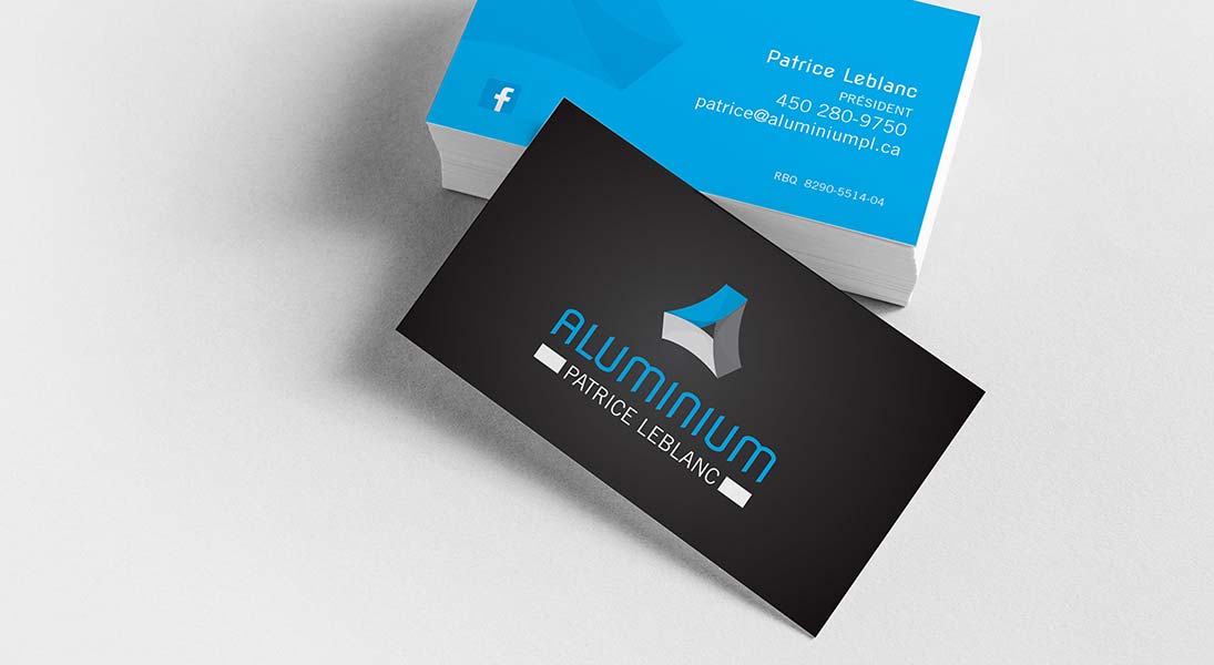 logo business card aluminium patrice leblanc - aluminium construction logo stationery conception design graphism laval energik