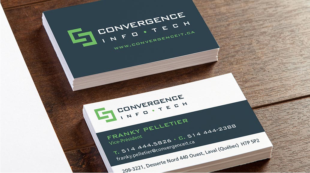 logo business card convergence info tech - techno logo stationery conception design graphism laval energik
