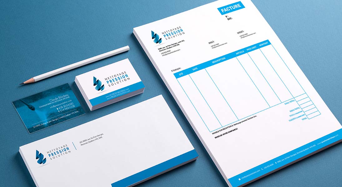 logo stationery Nettoyage pression solution - profesional cleaning services logo stationery conception design graphism laval energik